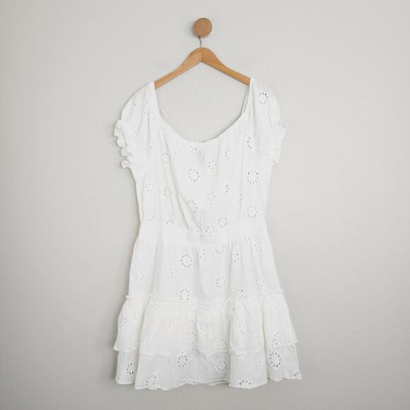 Aqua Ivory White Eyelet Off Shoulder Tiered Mini Dress Swim Cover Up XL NWT - Picture 3 of 9